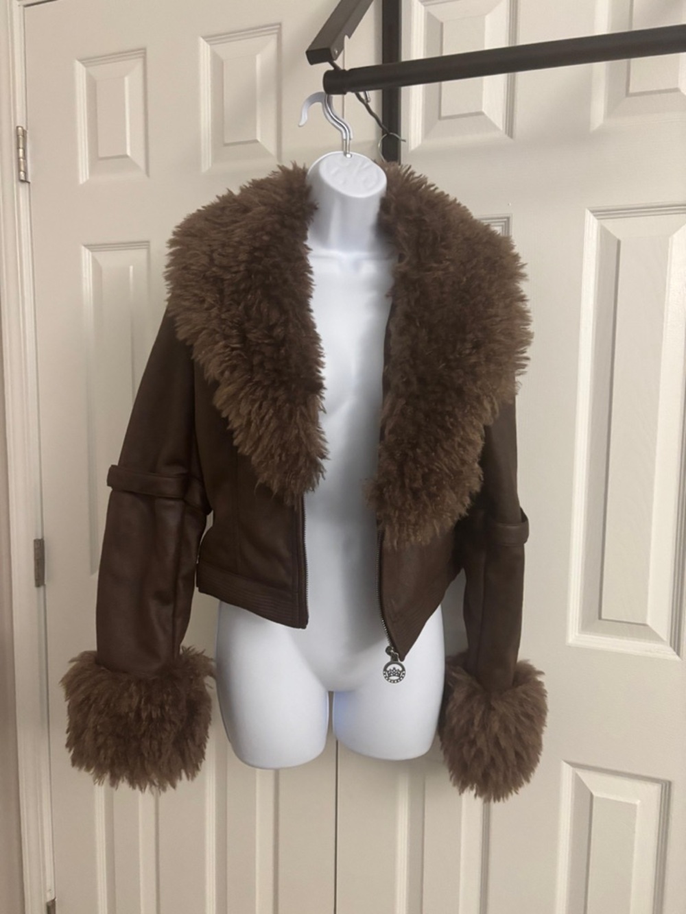 Dolls Kill Brown Faux Shearling Trim Leather Jacket